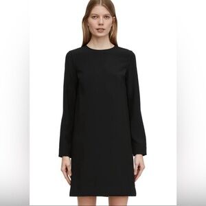 Theory Front Yoke Mini Black Dress with 3/4 Sleeves